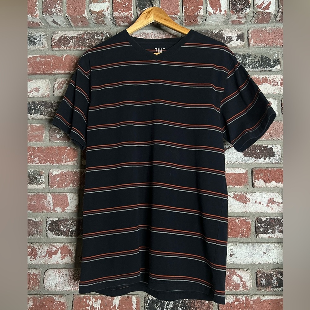 Zine Clothing Black and Red stripped casual Short Sleeve Tee